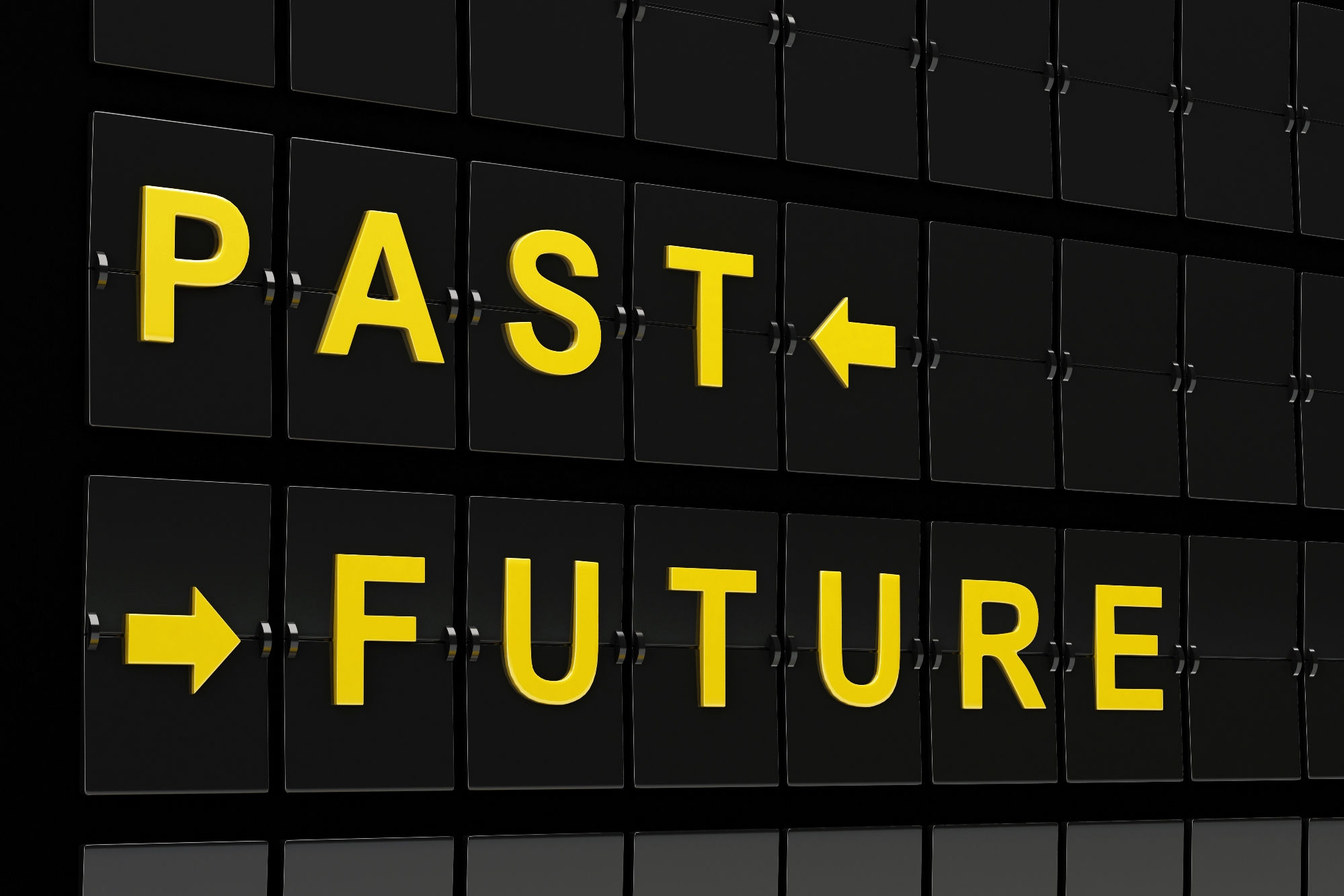 Sign with the first line with an arrow pointing left with the word past and the second line with an arrow pointing right with the word future.